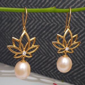 Pink Pearl Drop and Diamond Hook Earrings in 18K Gold, Giri Collections