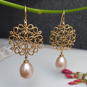 Pink Pearl Drop Hook Earrings in 18K Gold, Giri Collections