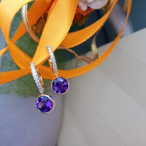 Amethyst and Diamond Bali Earrings in 18K Gold, Giri Collections
