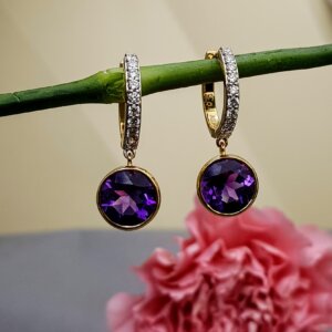 Amethyst and Diamond Bali Earrings in 18K Gold, Giri Collections