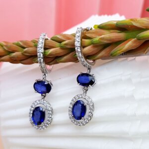 Fine quality Sapphire and Diamond Bali Earrings in 18K White Gold, Giri Collections