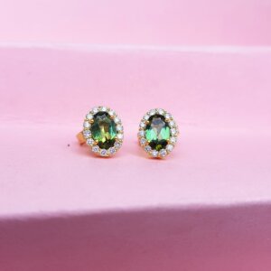 Green Tourmaline and Diamond Ear Studs in 18K Gold, Giri Collections