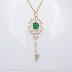 Emerald and Diamond "KEY" Pendant in 18K Gold, Giri Collections