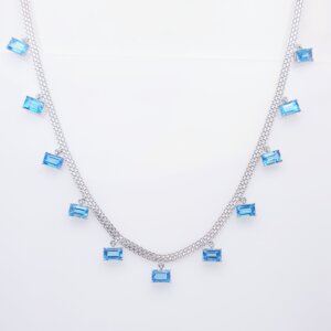 Blue Topaz Chain Necklace in 18K White Gold, Giri Collections