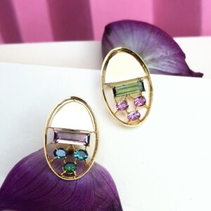 Multi-Tourmaline Ear Studs in 18K Gold, Giri Collections