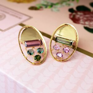 Multi-Tourmaline Ear Studs in 18K Gold, Giri Collections