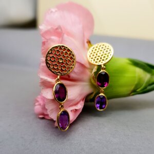 Amethyst and Rhodolite Earrings in 18K Gold, Giri Collections