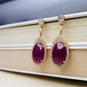 Chequered cut Ruby and Diamond Earrings in 18K Gold, Giri Collections