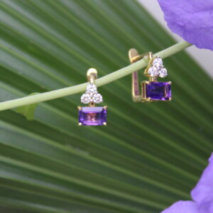 Amethyst and Diamond Bali Earrings in 18K Gold, Giri Collections