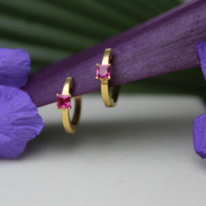 Square Ruby Bali Earrings in 18K Gold, Giri Collections