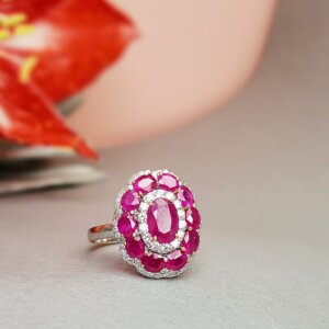 Ruby and Diamond Ring in 18K White Gold, Giri Collections