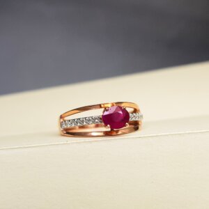 Ruby and Diamond Engagement Ring in 18K Rose Gold, Giri Collections