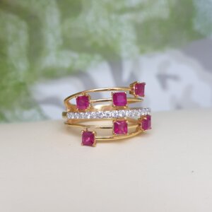 Square Ruby and Diamond Ring in 18K Gold, Giri Collections