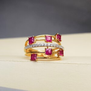 Square Ruby and Diamond Ring in 18K Gold, Giri Collections