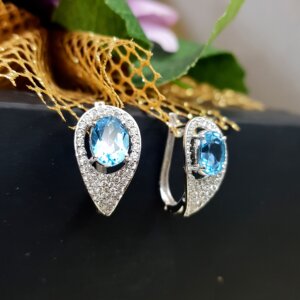 Blue Topaz and Diamond Bali Earrings in 18K White Gold, Giri Collections