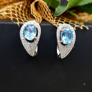 Blue Topaz and Diamond Bali Earrings in 18K White Gold, Giri Collections